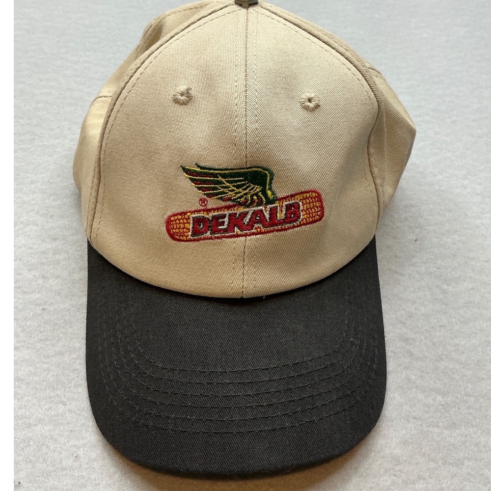 DeKalb Seed Corn Hat Winged Logo Tan Black Snapback Mens OSFM Agriculture‎ Cap